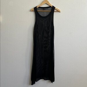 Swim Cover Up EILEEN FISHER Tank Tunic Midi Dress Black Fishnet-Lace Open-Knit M